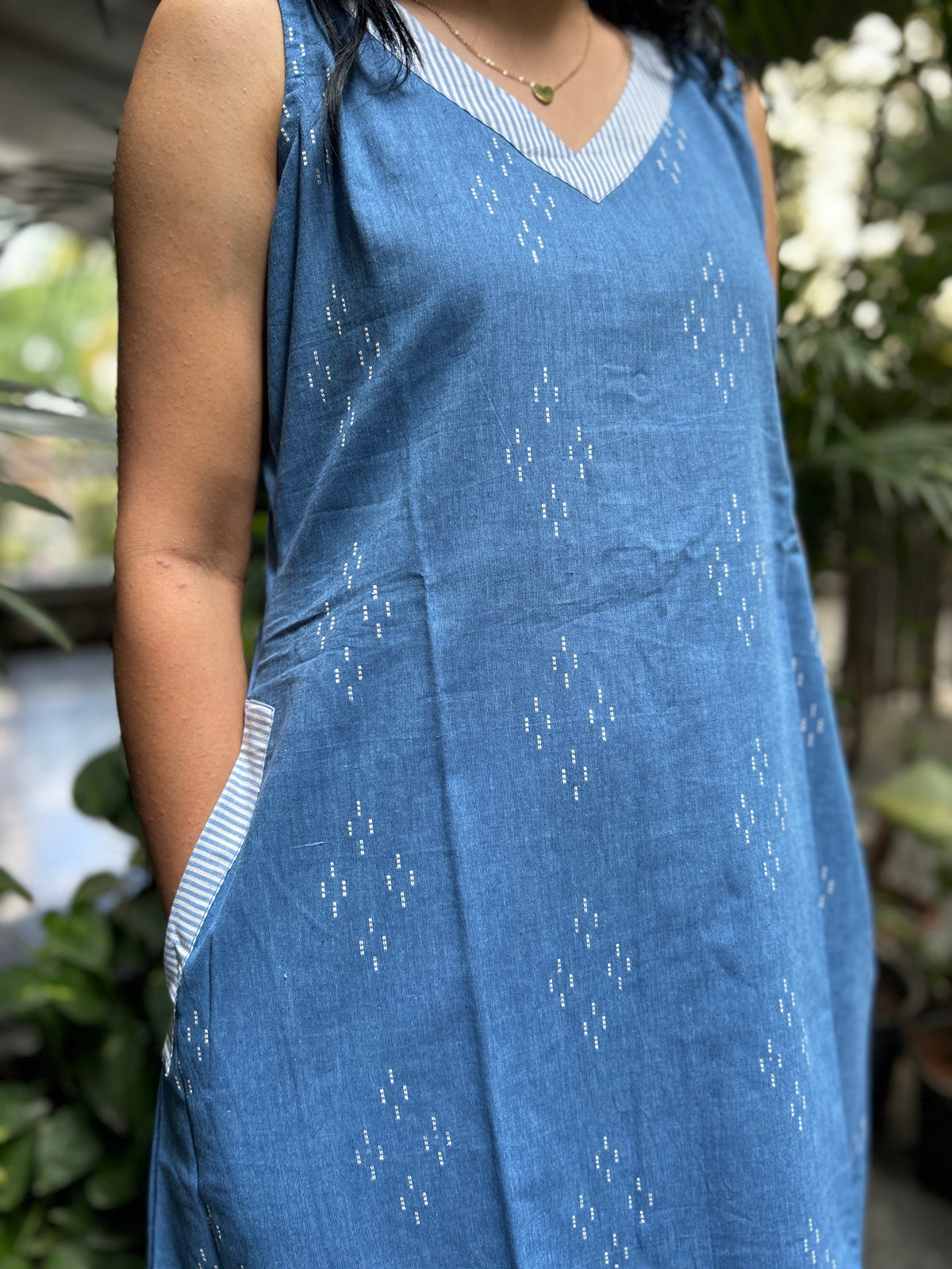 Statement Cotton A-Line Dress - Sky Blue