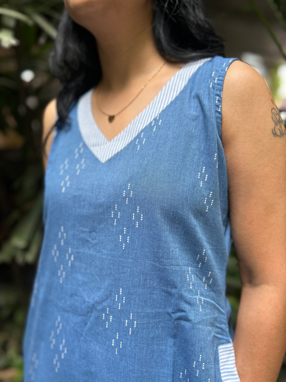 Statement Cotton A-Line Dress - Sky Blue