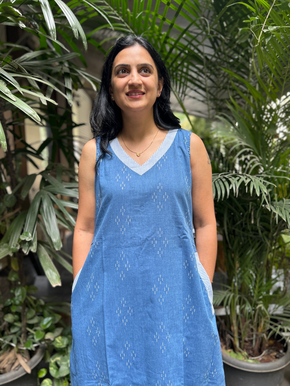Statement Cotton A-Line Dress - Sky Blue