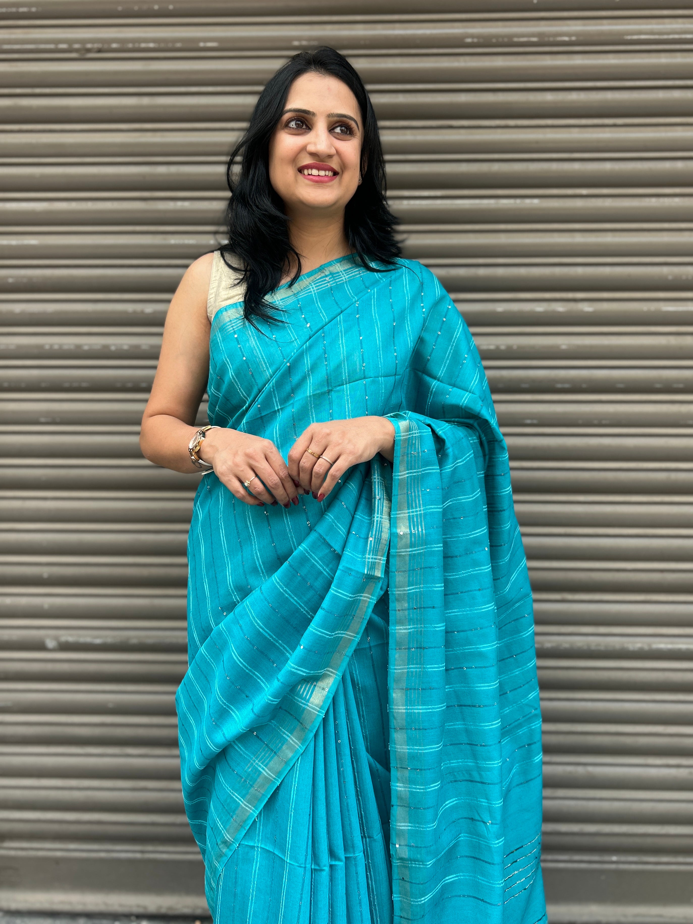 Cotton Silk Saree with Tikli Embroidery - Sea Green