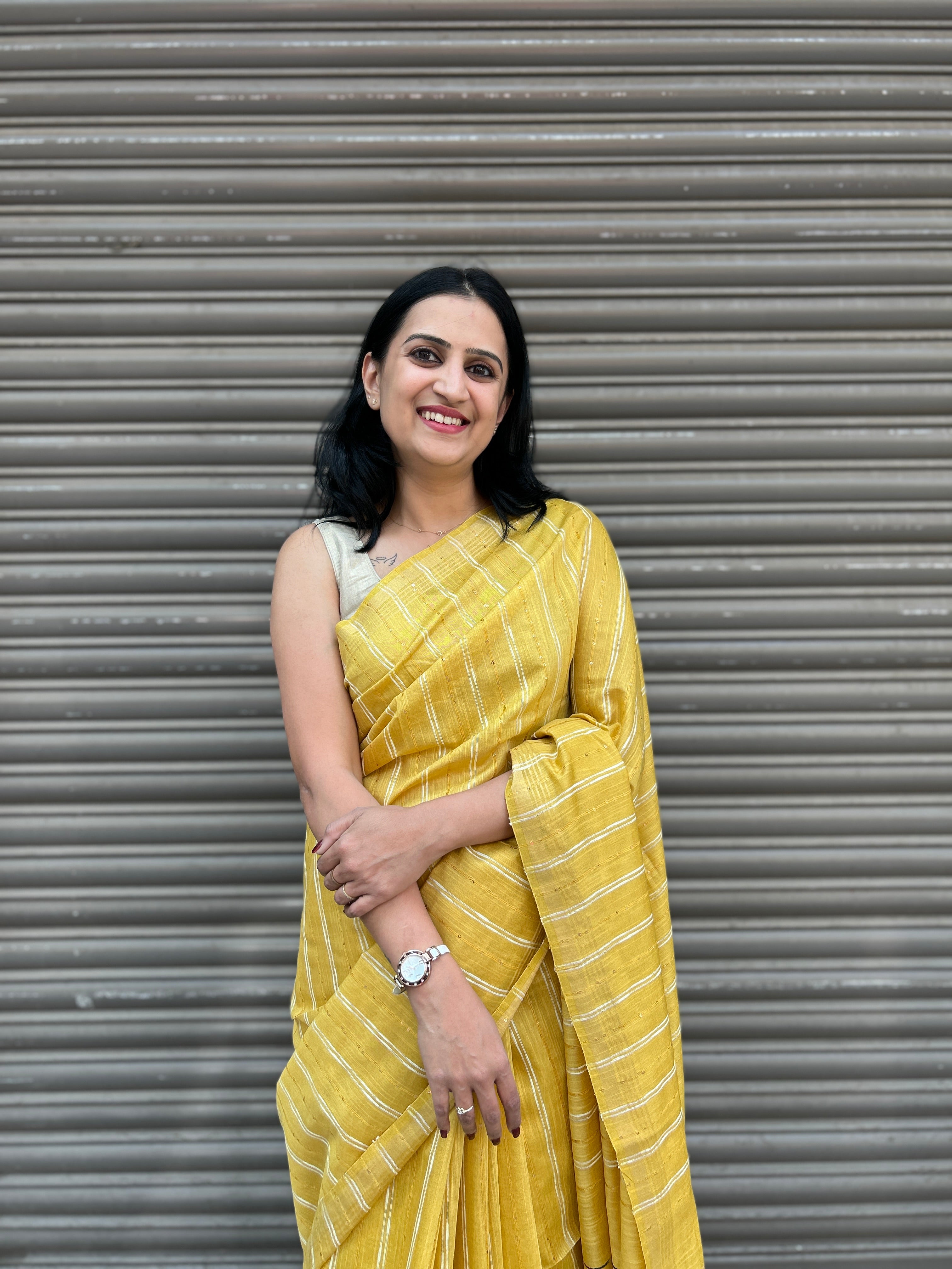 Cotton Silk Saree with Tikli Embroidery - Golden Yellow