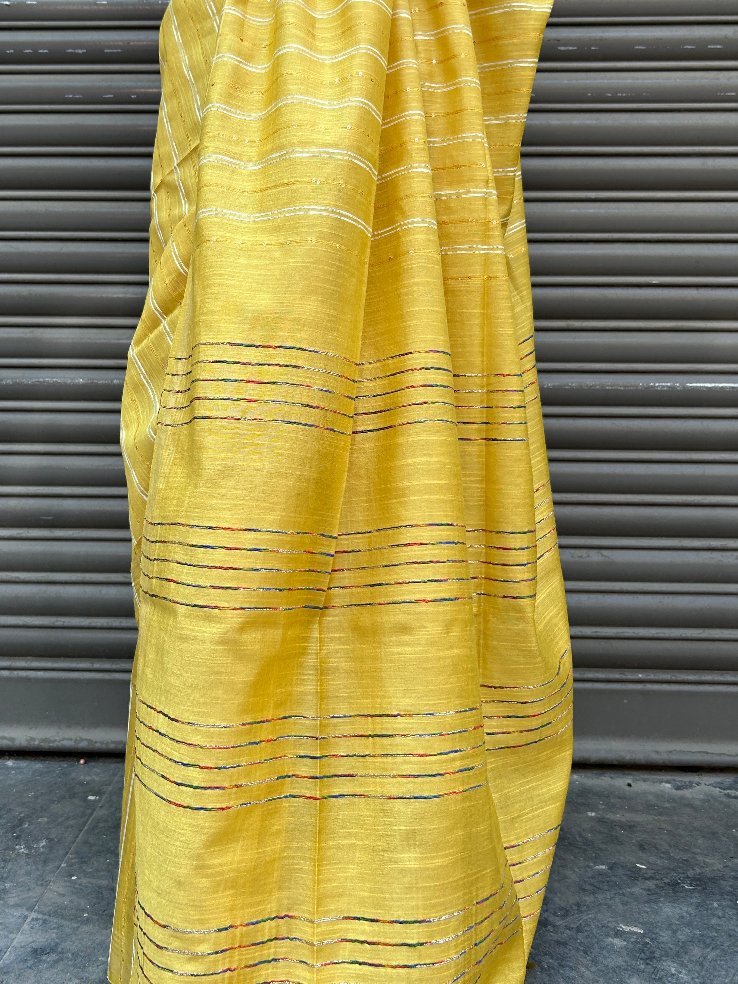 Cotton Silk Saree with Tikli Embroidery - Golden Yellow