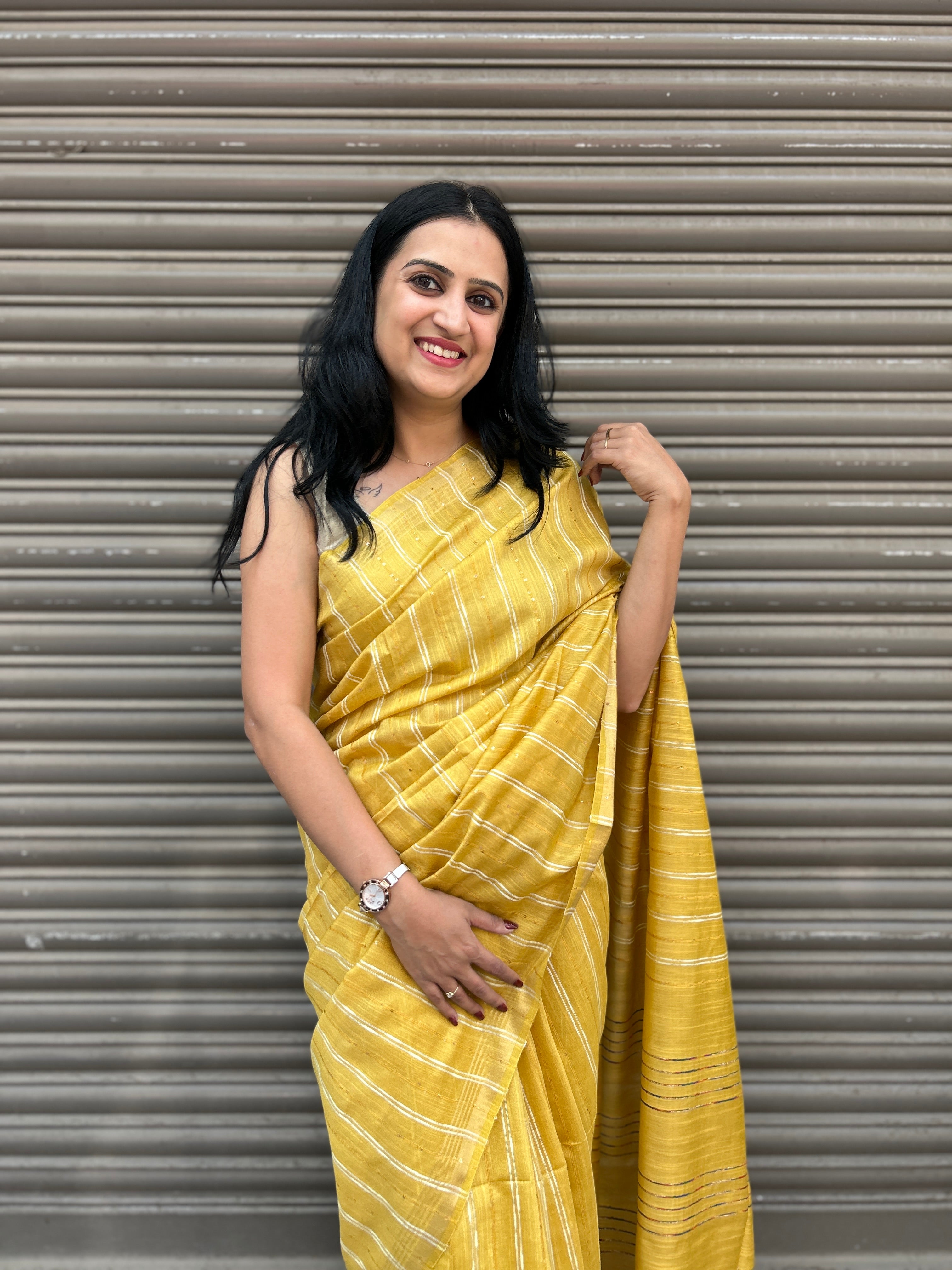 Cotton Silk Saree with Tikli Embroidery - Golden Yellow