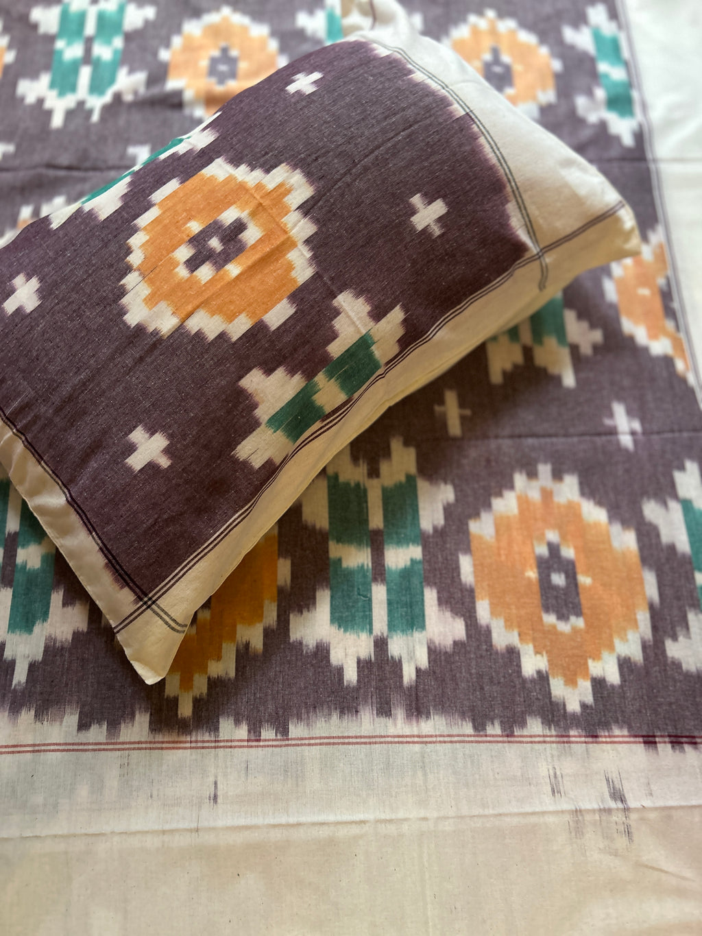 Ikat Double Bedsheet - Plum Grey