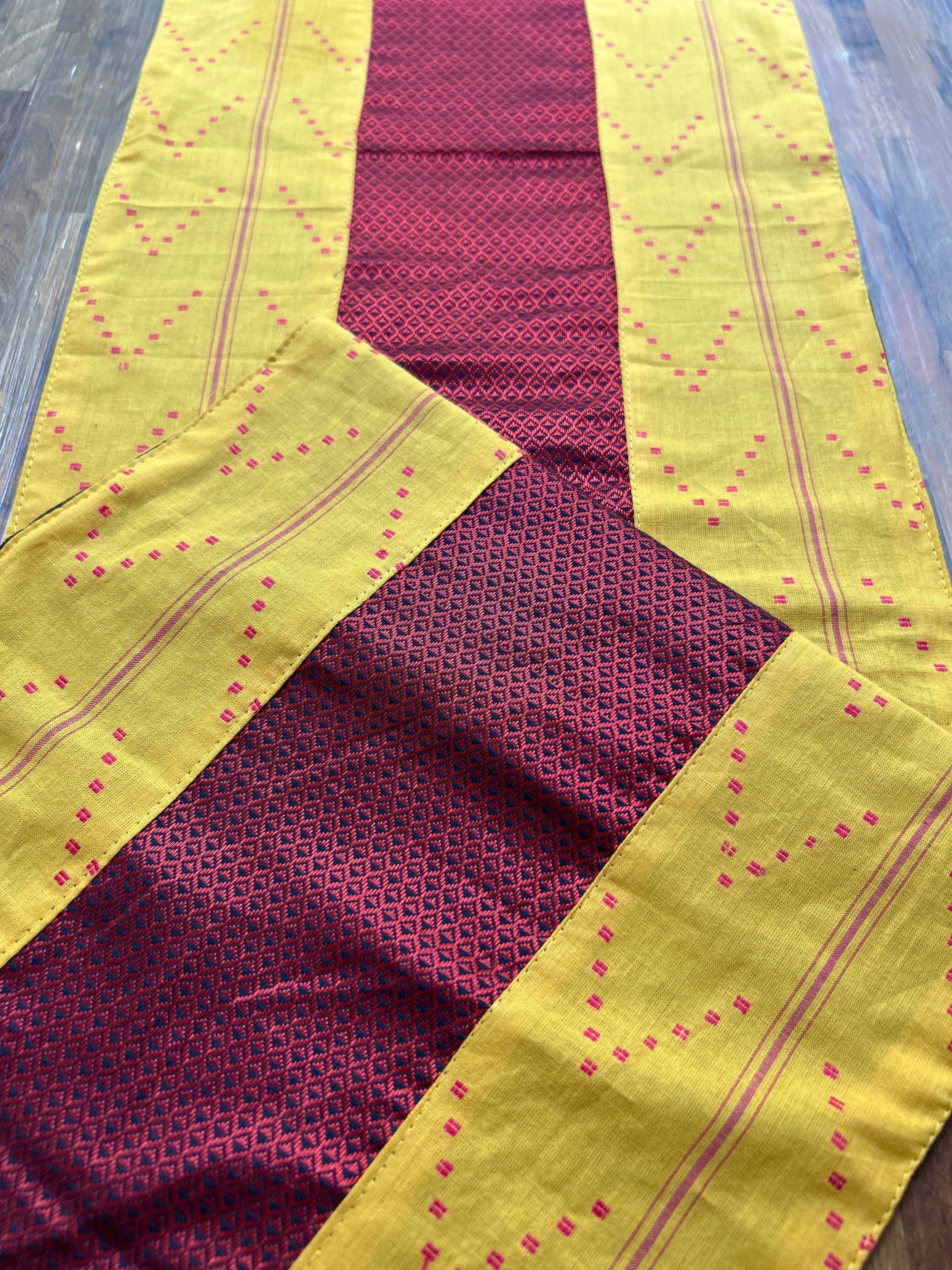 Table Mat & Table Runner Set - Yellow & Maroon Khun