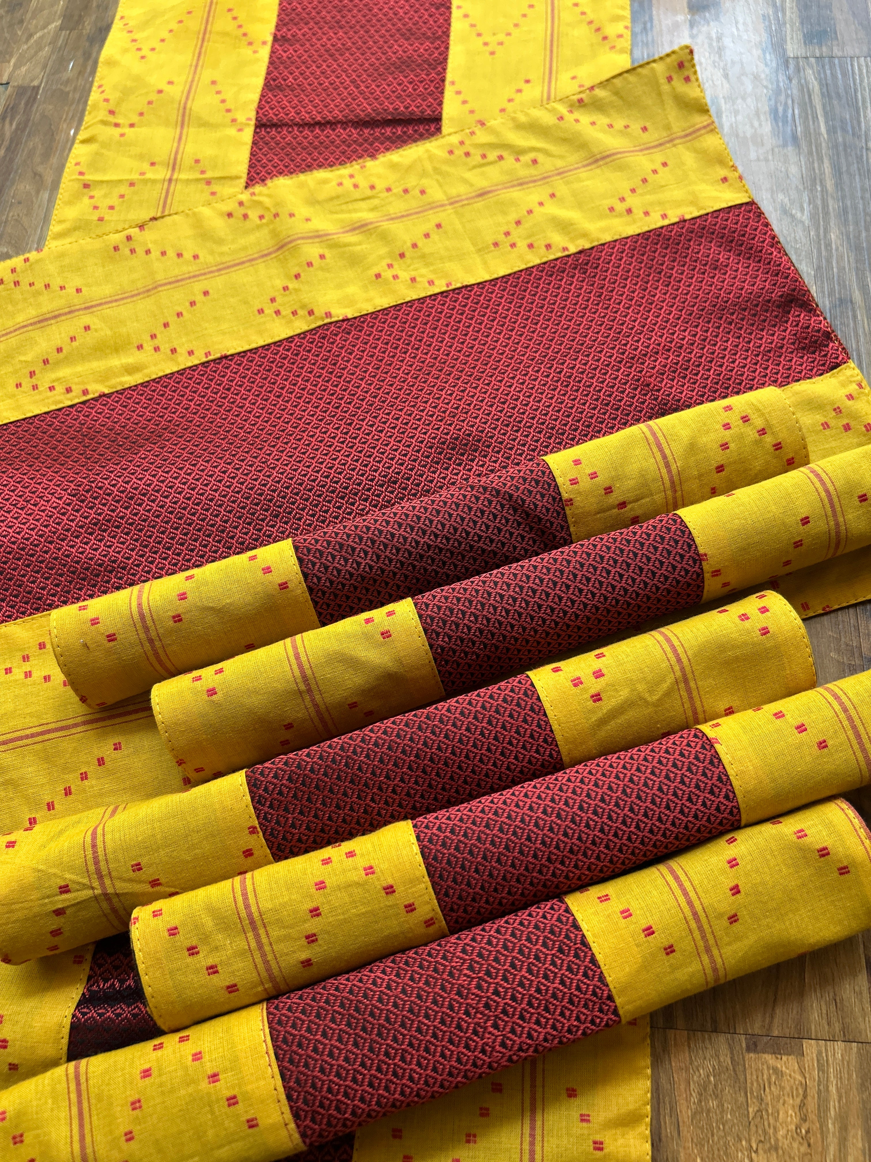 Table Mat & Table Runner Set - Yellow & Maroon Khun