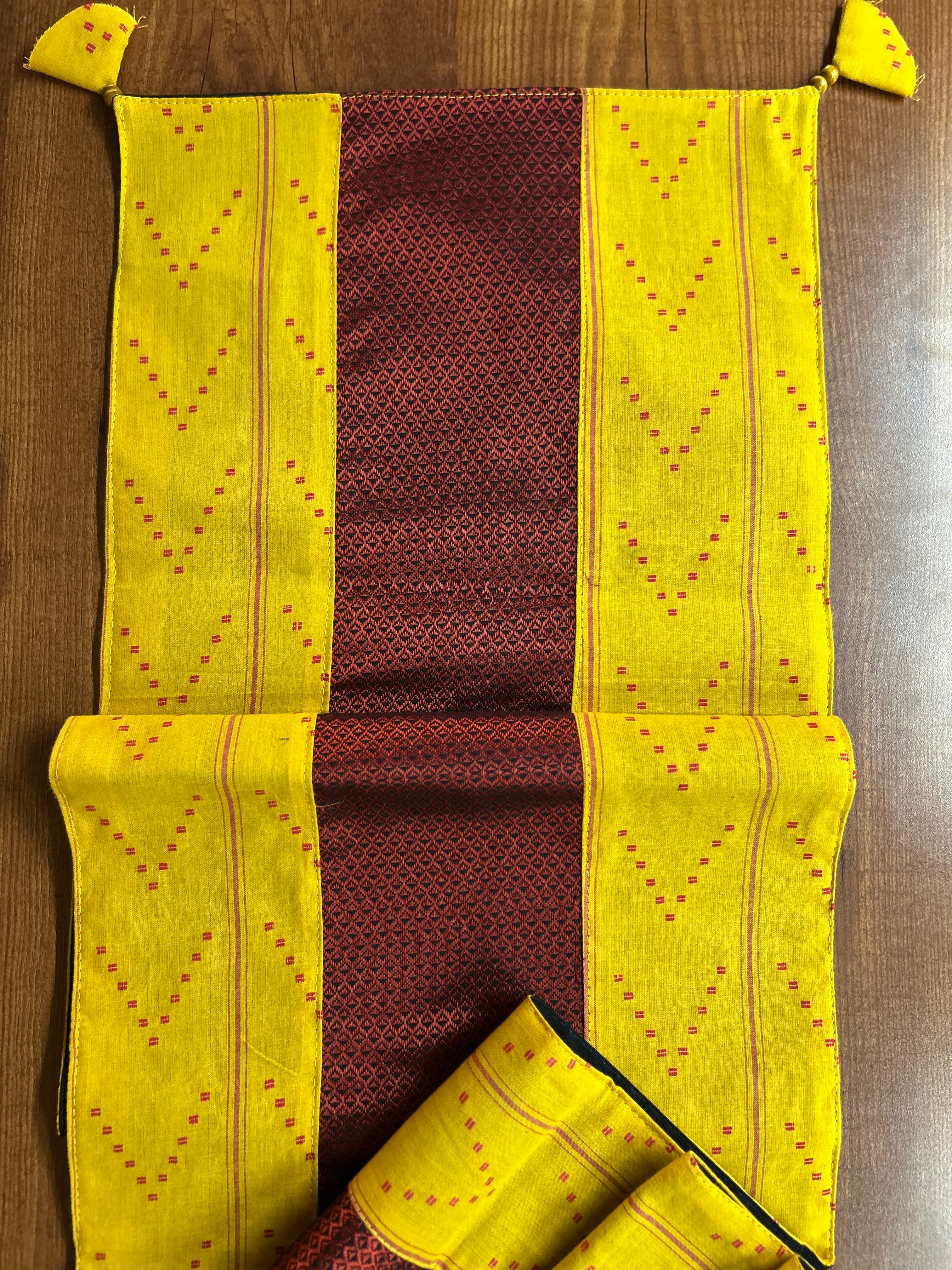 Falling Table Runner - Yellow + Maroon Khun