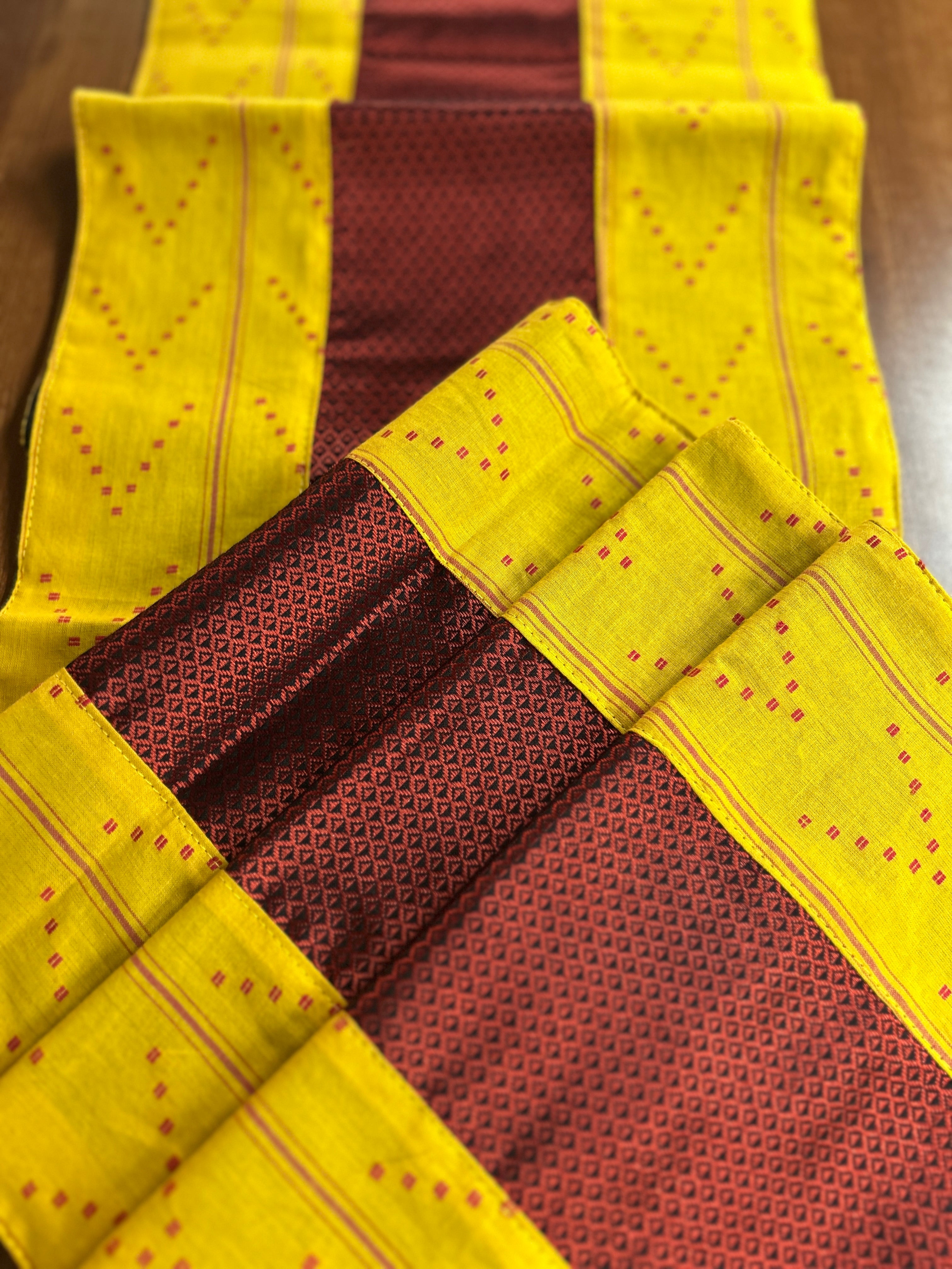 Falling Table Runner - Yellow + Maroon Khun