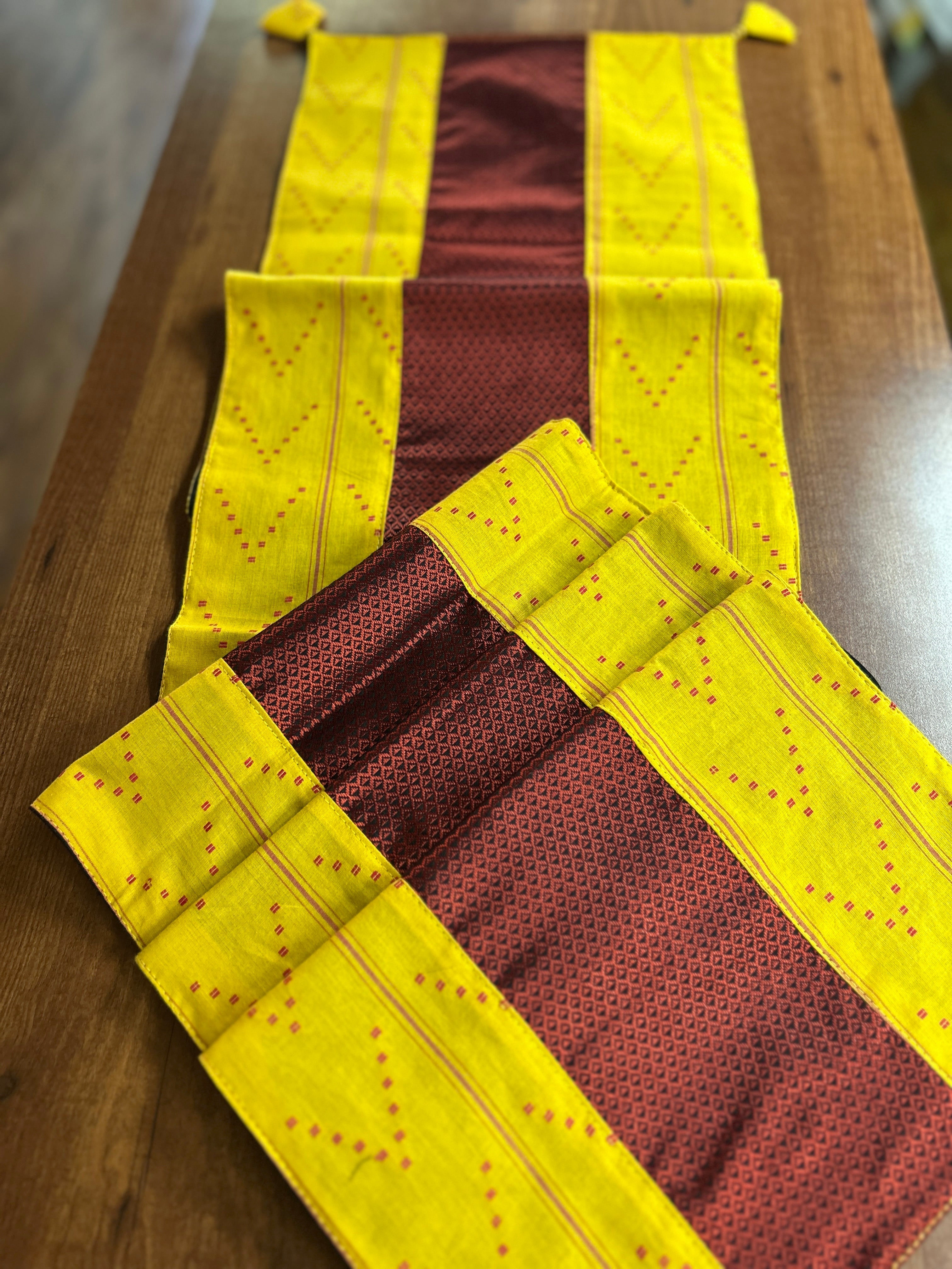 Falling Table Runner - Yellow + Maroon Khun