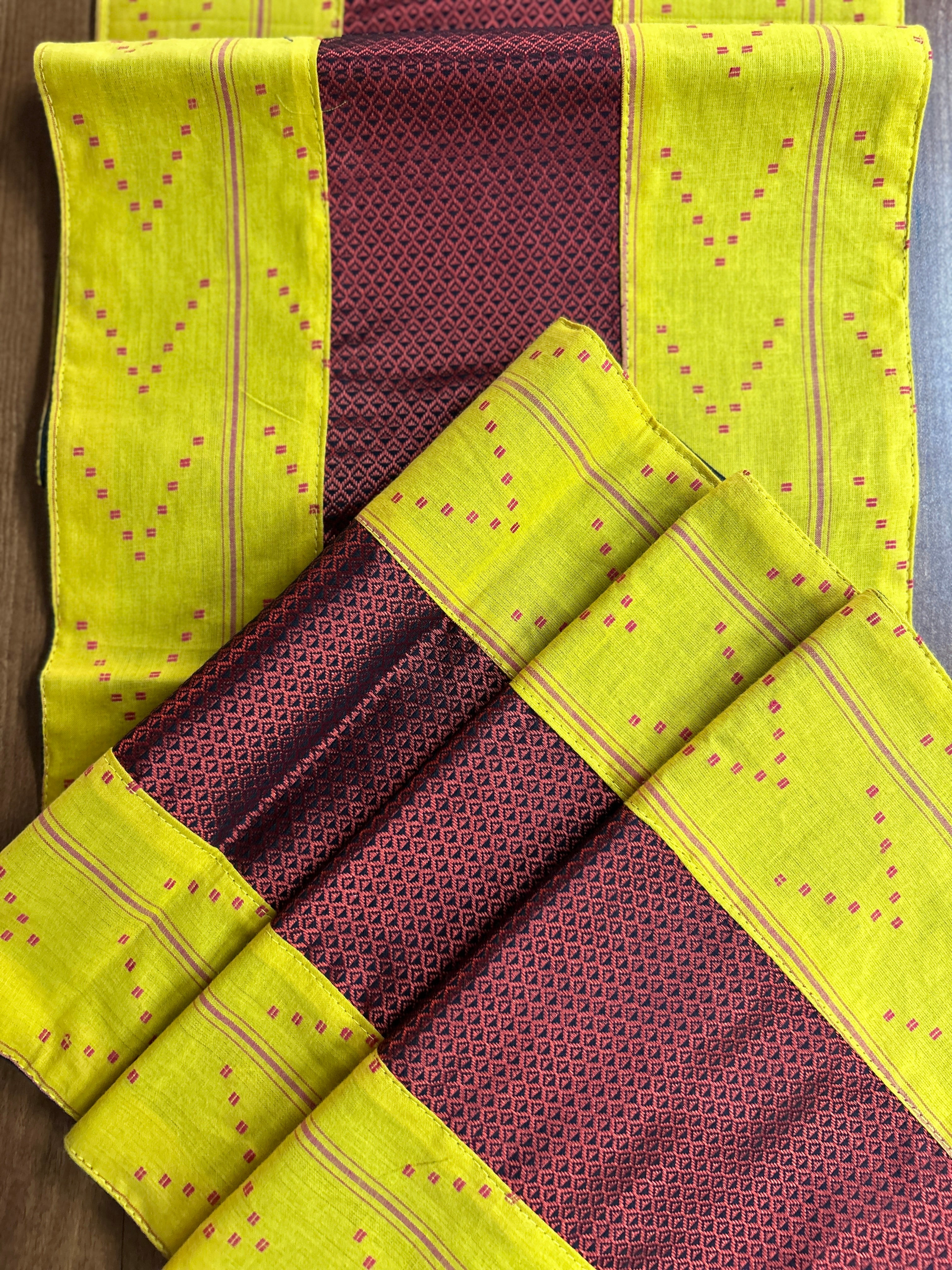 Falling Table Runner - Yellow + Maroon Khun