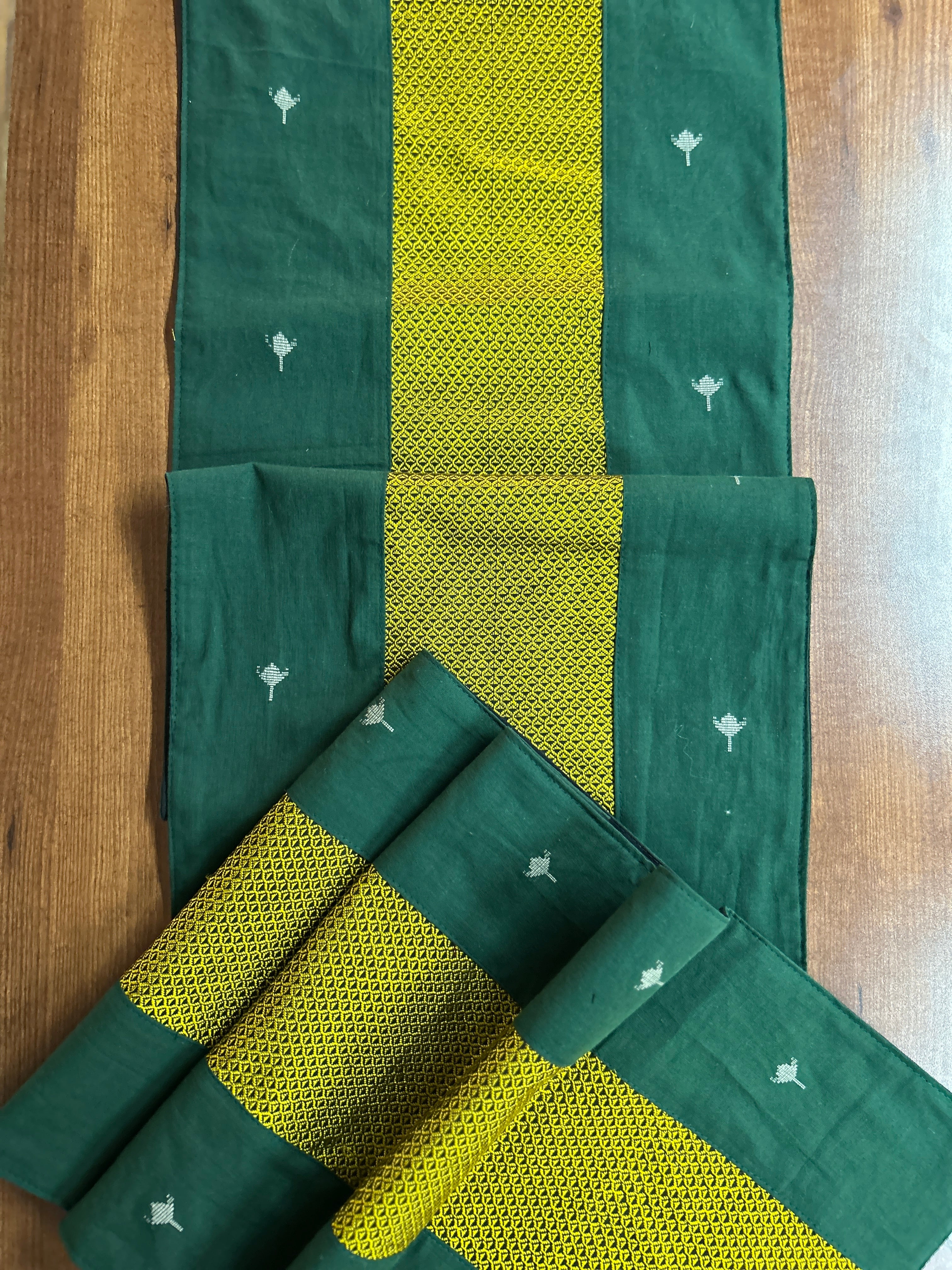 Falling Table Runner - Green + Yellow Khun