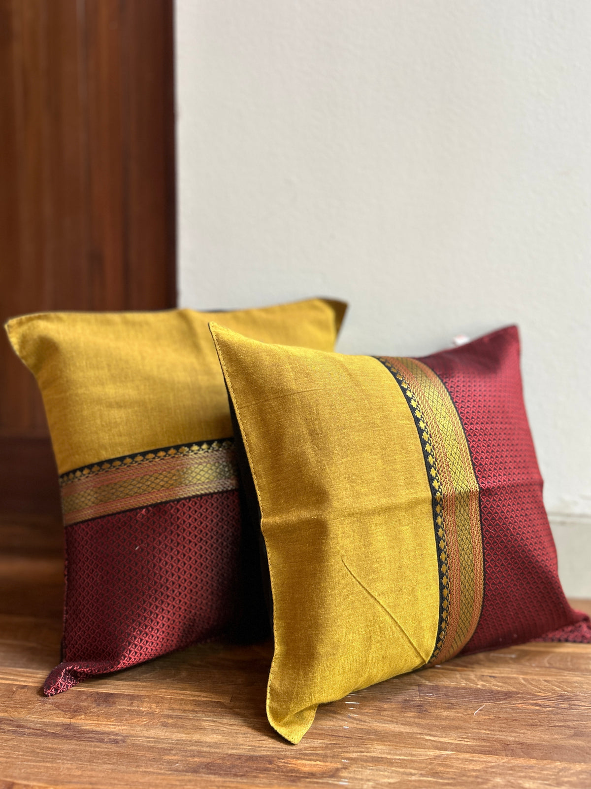 1 Piece Festive Cushion Cover - Maroon Khun + Yellow