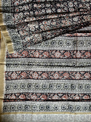 Kalamkari Chanderi Silk Saree - Black