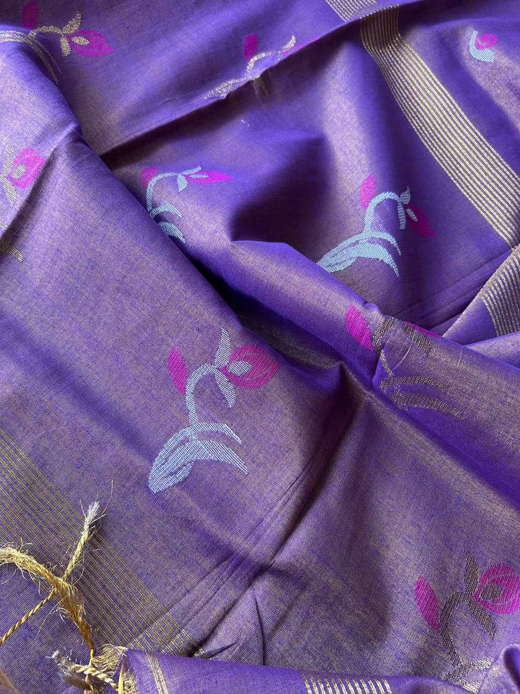 Handwoven Saree with Floral Motifs - Purple