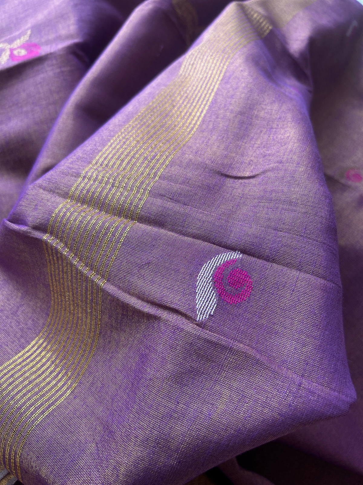 Handwoven Saree with Floral Motifs - Purple
