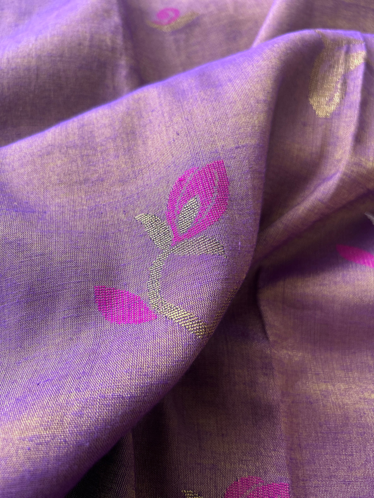 Handwoven Saree with Floral Motifs - Purple