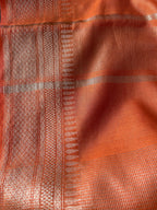 Handwoven Saree with Golden Lines - Orange