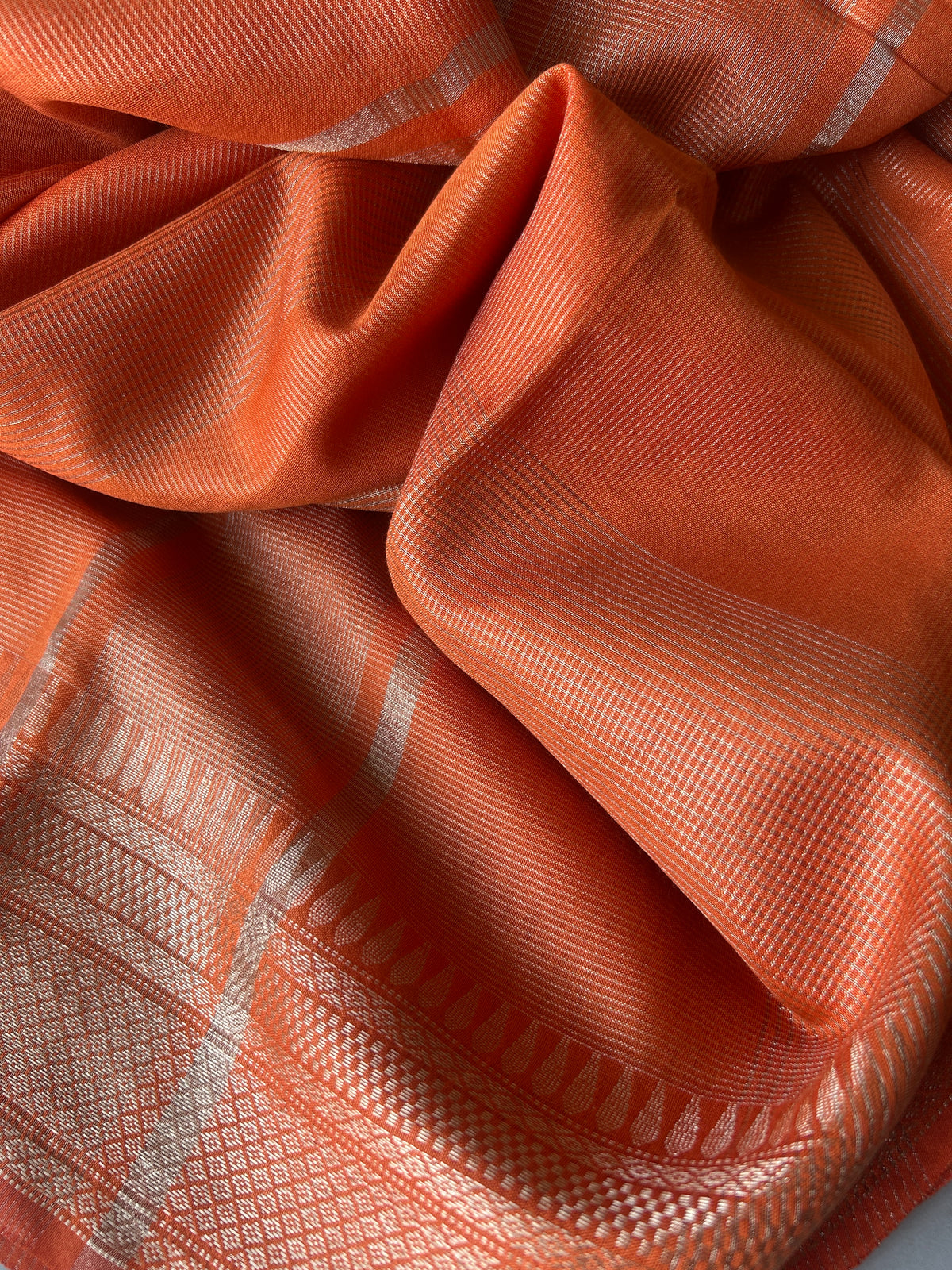 Handwoven Saree with Golden Lines - Orange