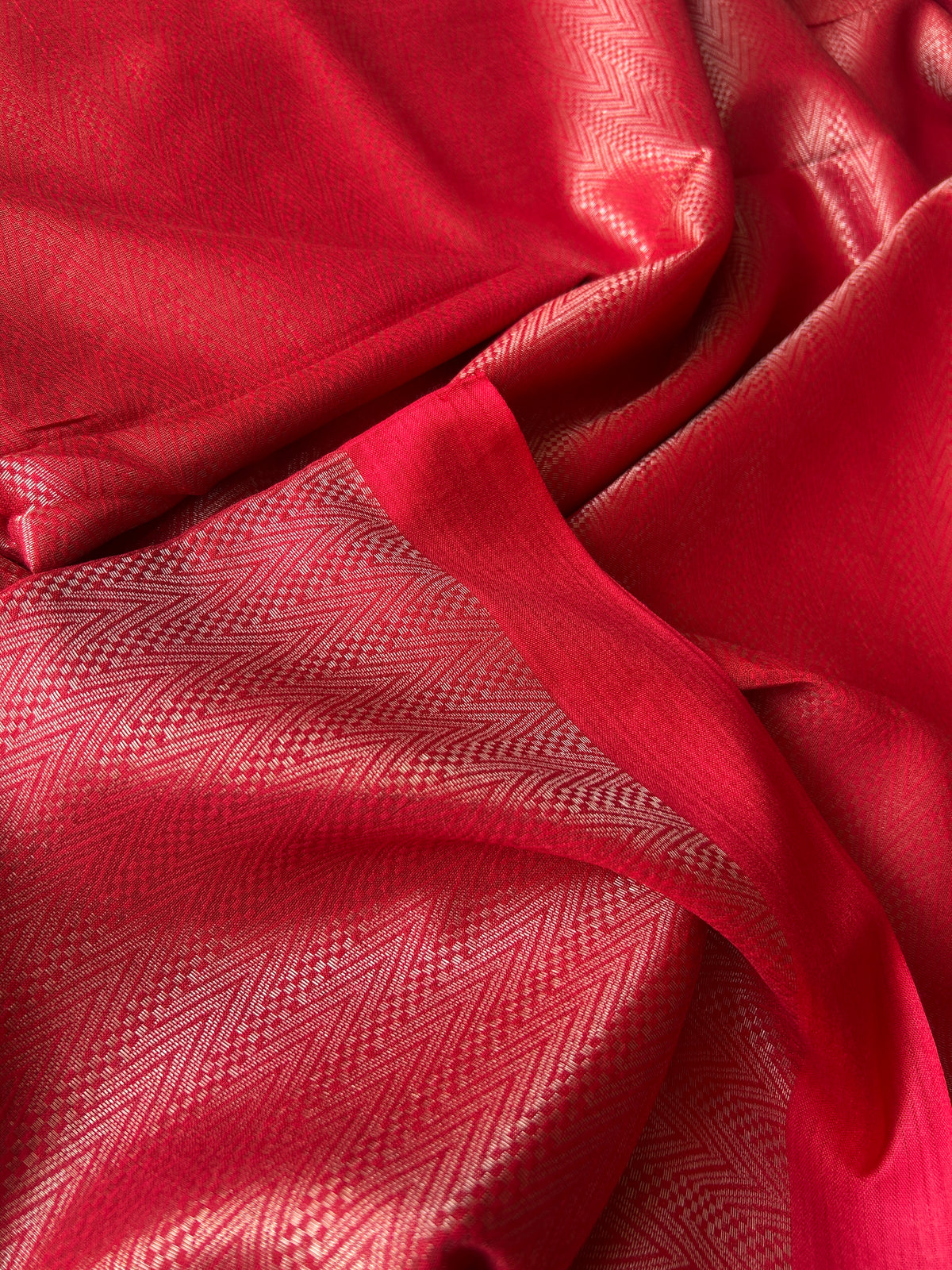 Handwoven Saree with Geometric Motifs - Red