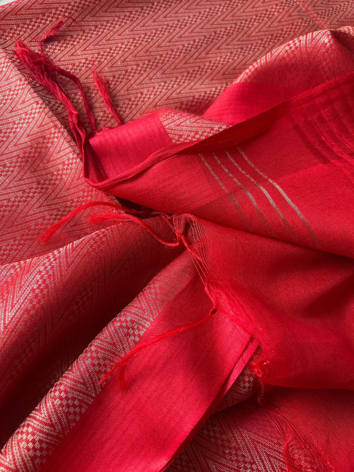 Handwoven Saree with Geometric Motifs - Red