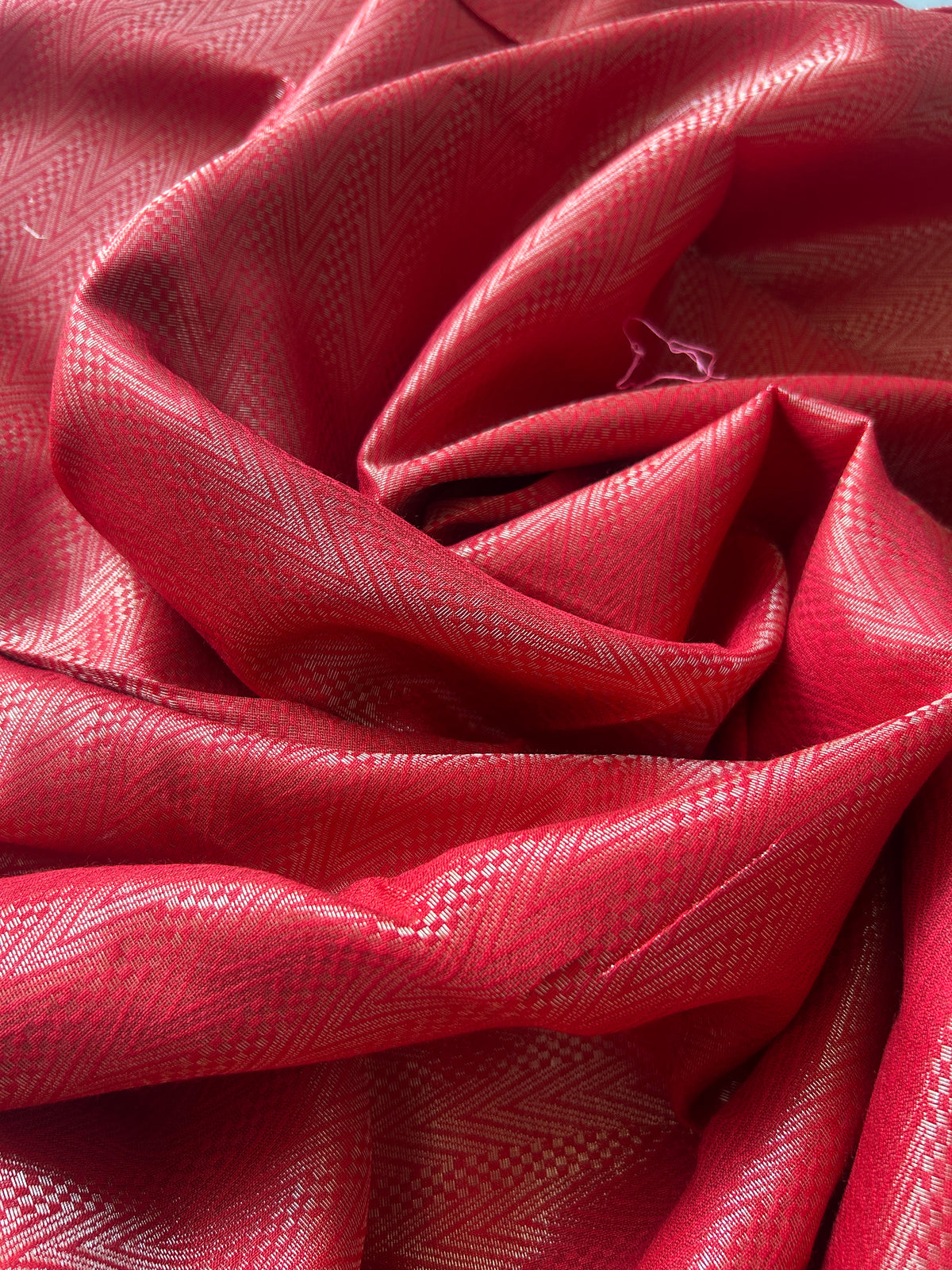 Handwoven Saree with Geometric Motifs - Red