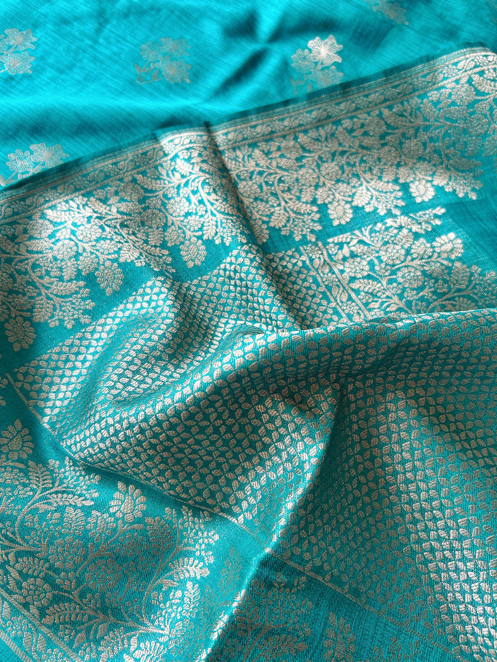 Flower Motif Cotton Silk - Turquoise