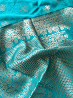 Flower Motif Cotton Silk - Turquoise