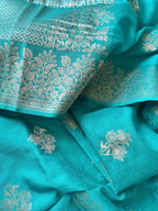 Flower Motif Cotton Silk - Turquoise
