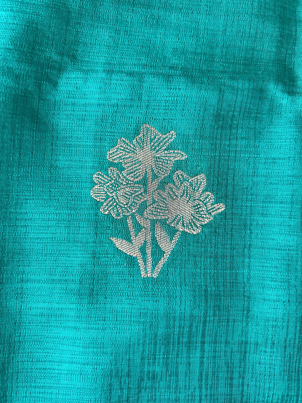 Flower Motif Cotton Silk - Turquoise