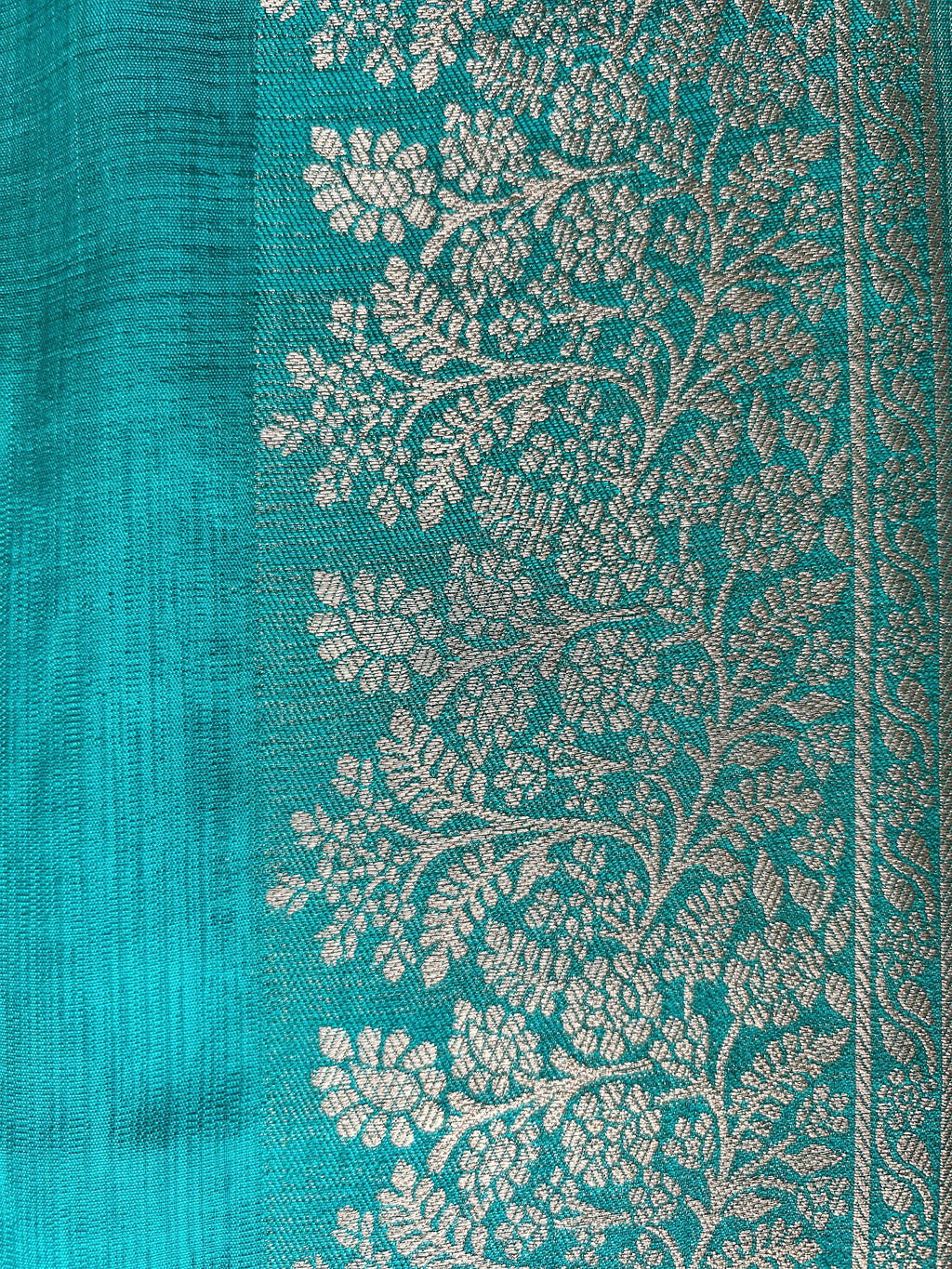 Flower Motif Cotton Silk - Turquoise