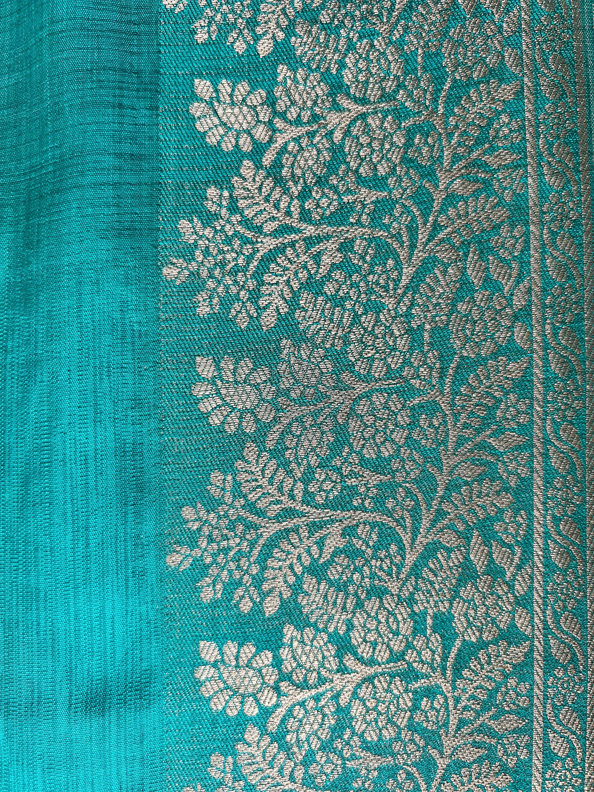 Flower Motif Cotton Silk - Turquoise