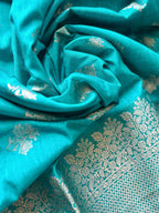 Flower Motif Cotton Silk - Turquoise