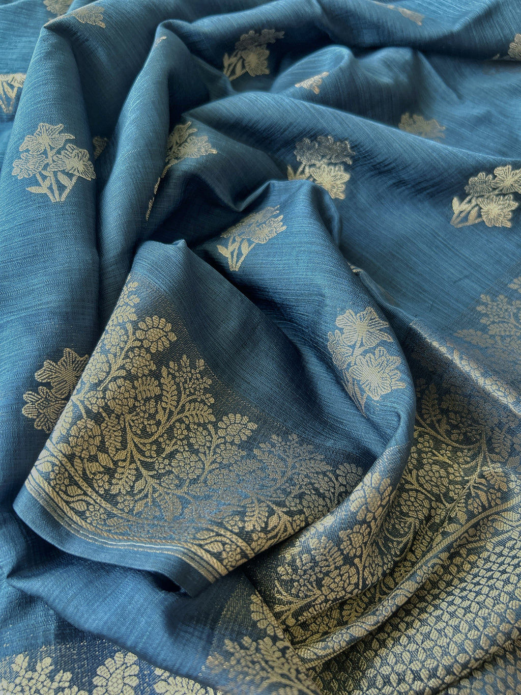 Flower Motif Cotton Silk - Navy Blue