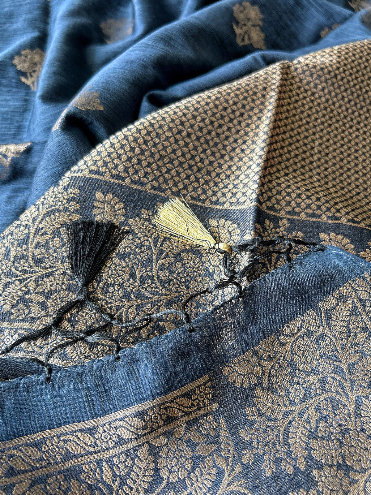 Flower Motif Cotton Silk - Navy Blue