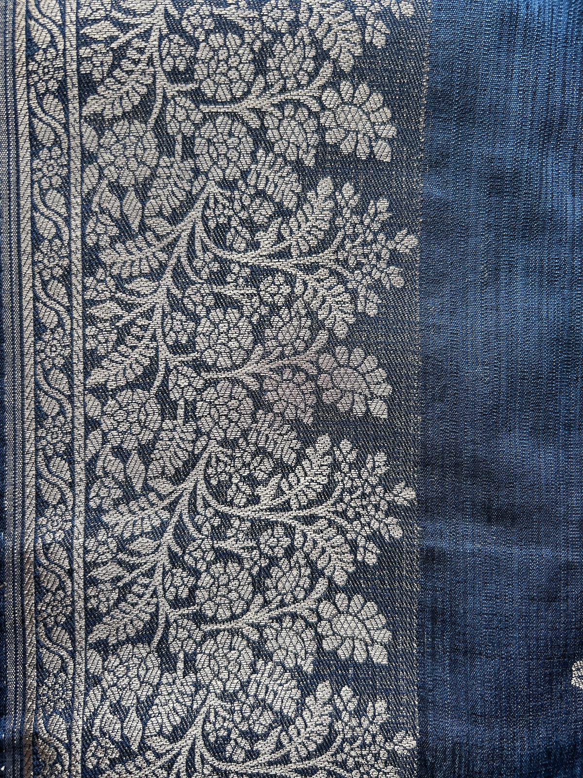 Flower Motif Cotton Silk - Navy Blue