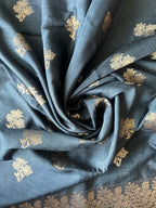 Flower Motif Cotton Silk - Navy Blue