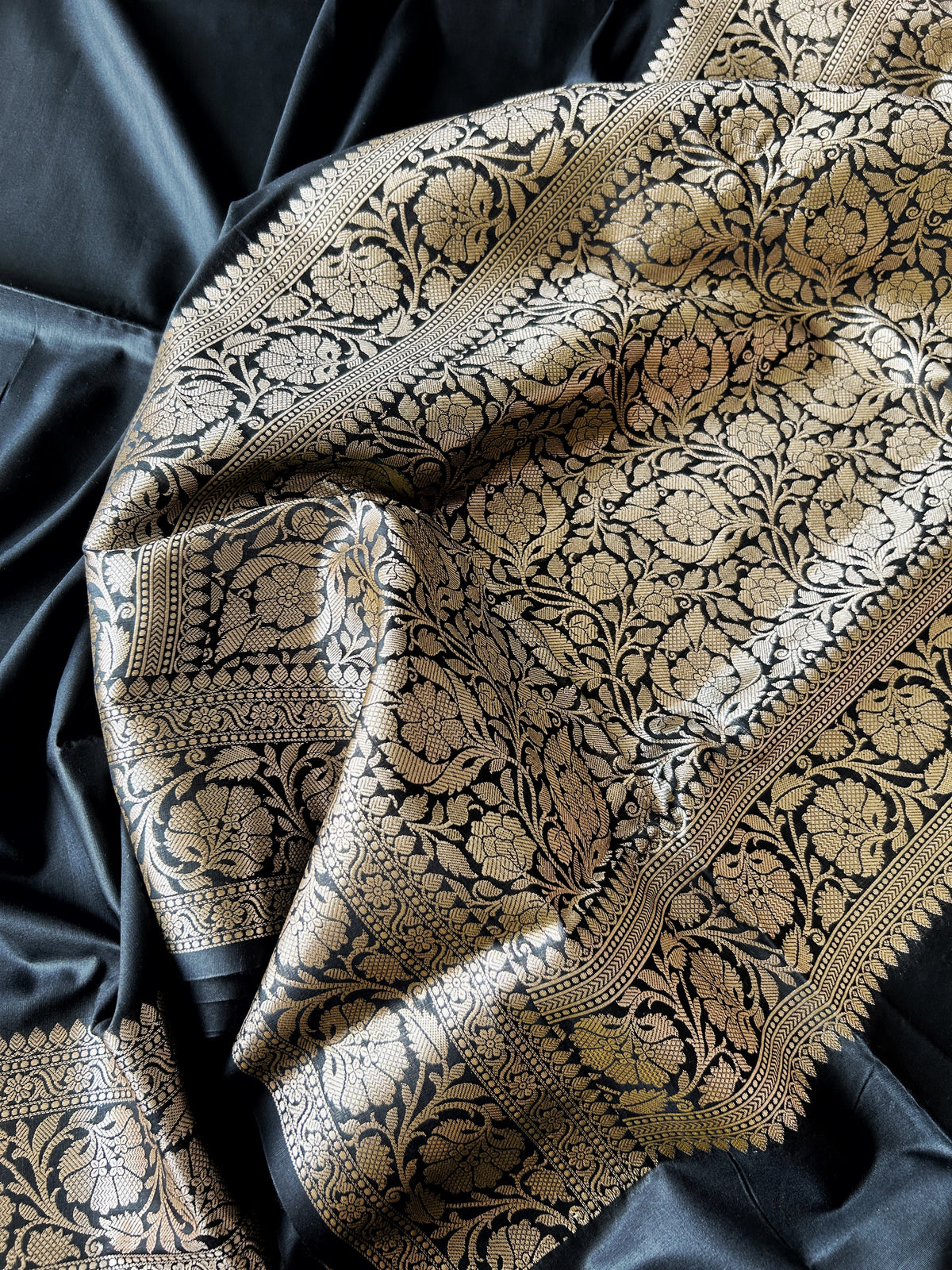 Flower Motif Cotton Silk - Navy Blue