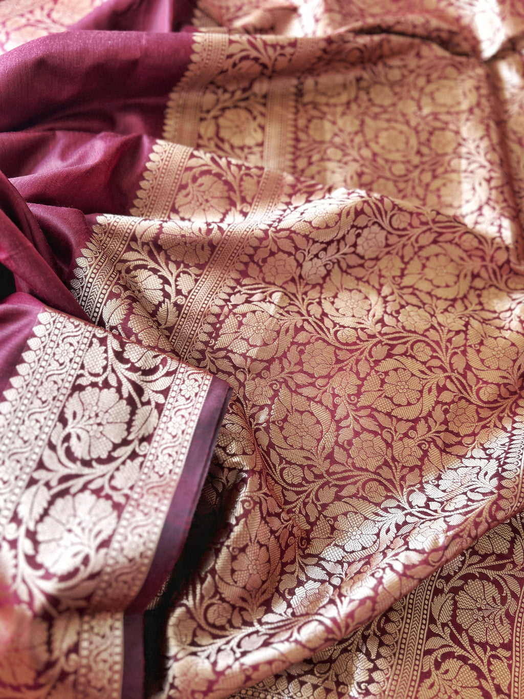 Big Border Soft Silk Saree - Wine