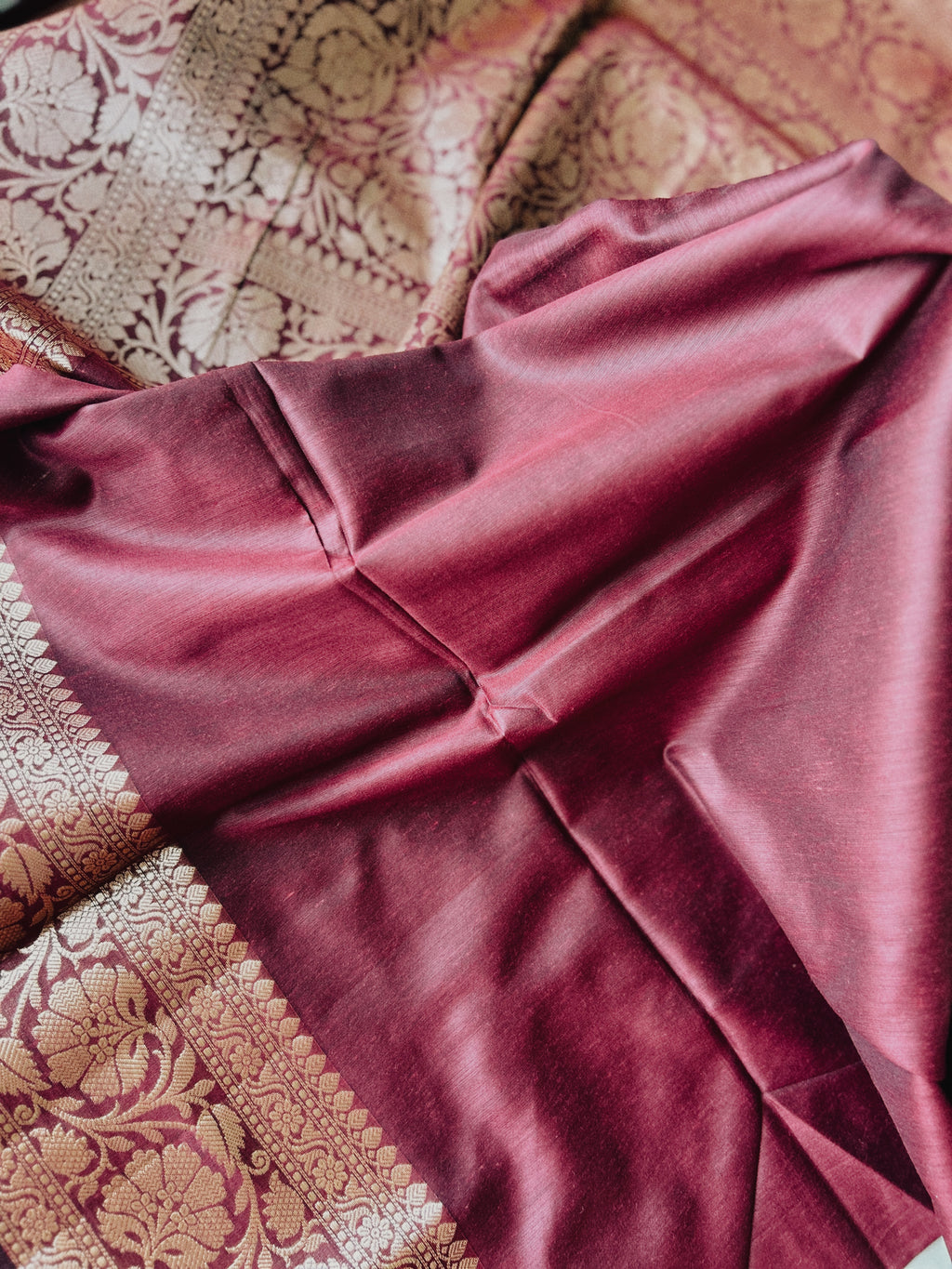 Big Border Soft Silk Saree - Wine