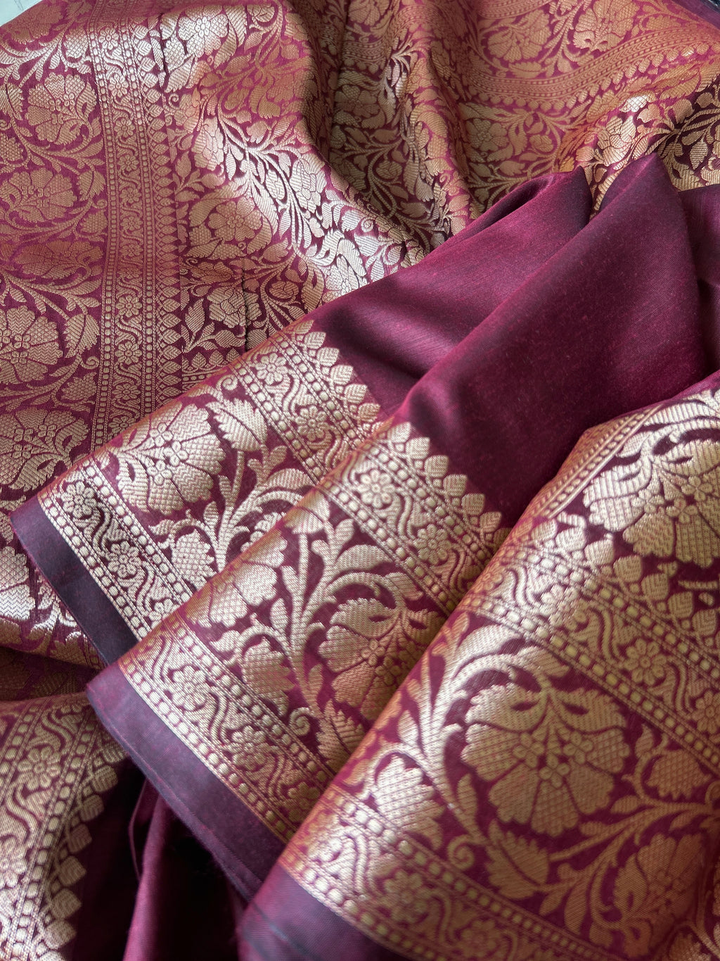 Big Border Soft Silk Saree - Wine