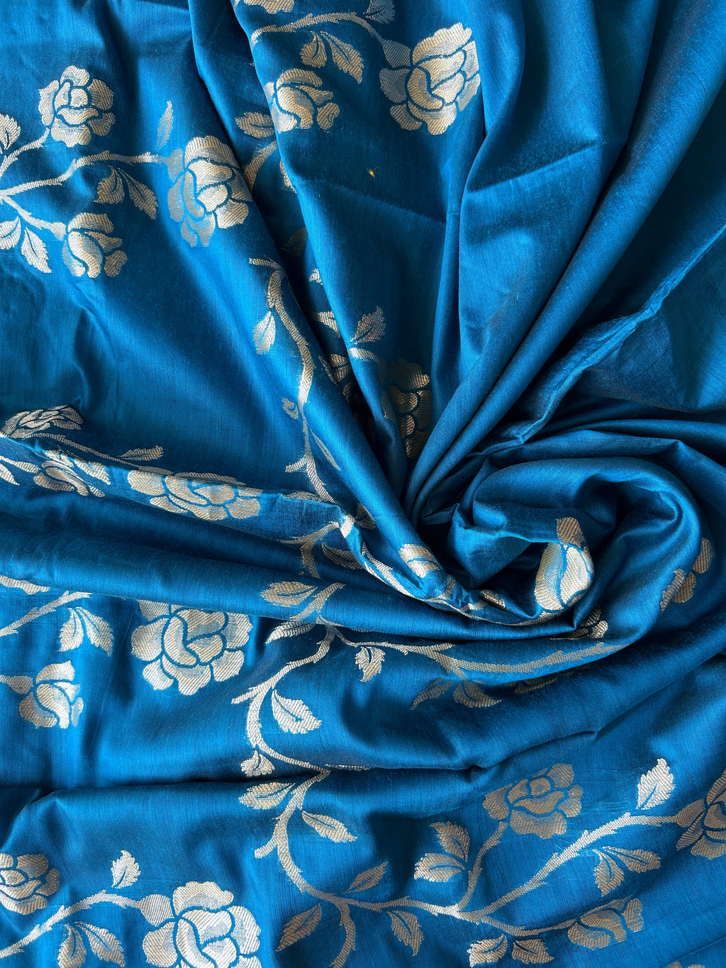 Rose Border Soft Silk Saree - Turquoise