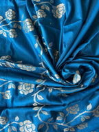 Rose Border Soft Silk Saree - Turquoise