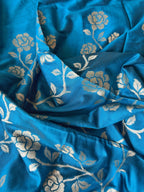 Rose Border Soft Silk Saree - Turquoise