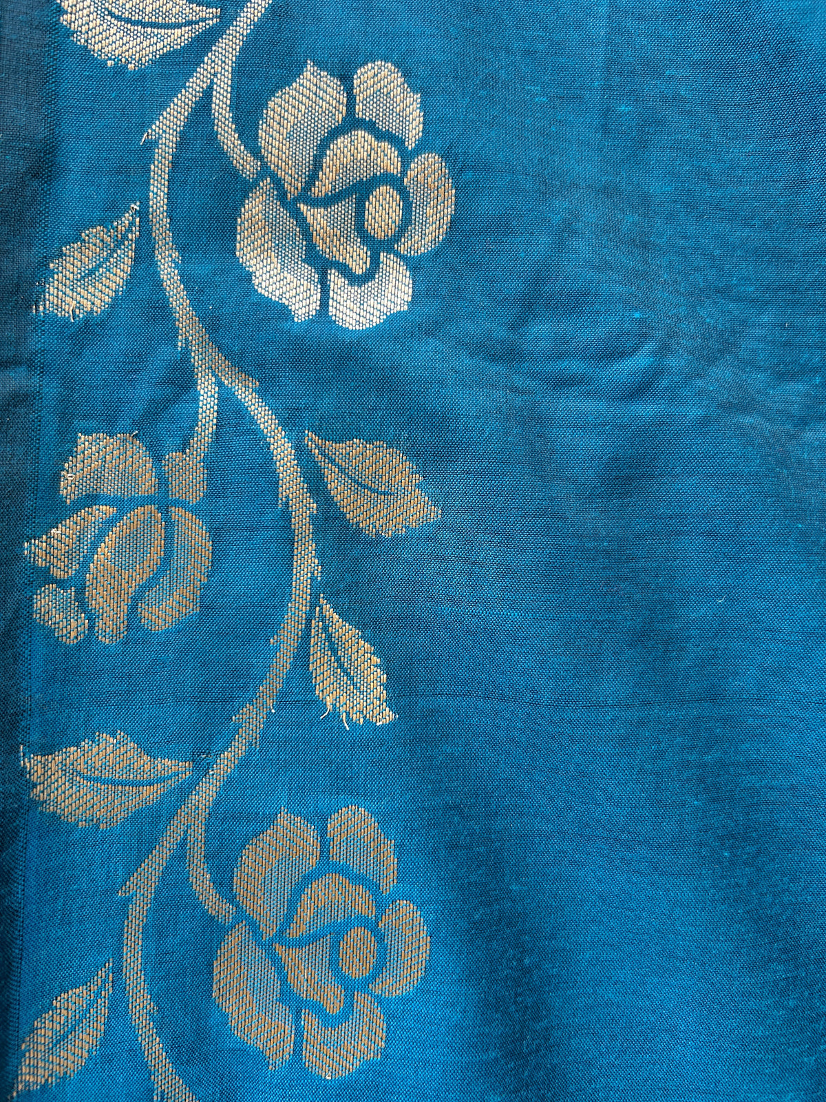 Rose Border Soft Silk Saree - Turquoise