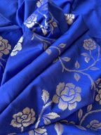 Rose Border Soft Silk Saree - Royal Blue