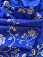 Rose Border Soft Silk Saree - Royal Blue