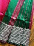 Mangalgiri Pattu Silk Saree with Rudraksh Border - Green & Red