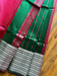 Mangalgiri Pattu Silk Saree with Rudraksh Border - Green & Red