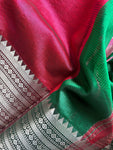 Mangalgiri Pattu Silk Saree with Rudraksh Border - Green & Red