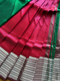 Mangalgiri Pattu Silk Saree with Rudraksh Border - Green & Red